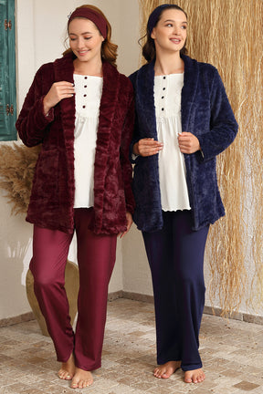 Welsoft Sabahlıklı Güpürlü Lohusa Pijama Takımı Bordo - 4410