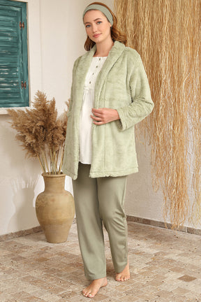 Welsoft Sabahlıklı Güpürlü Lohusa Pijama Takımı Yeşil - 4410