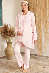 Jakar Sabahlıklı Dantelli Lohusa Pijama Takımı Pudra - 4412