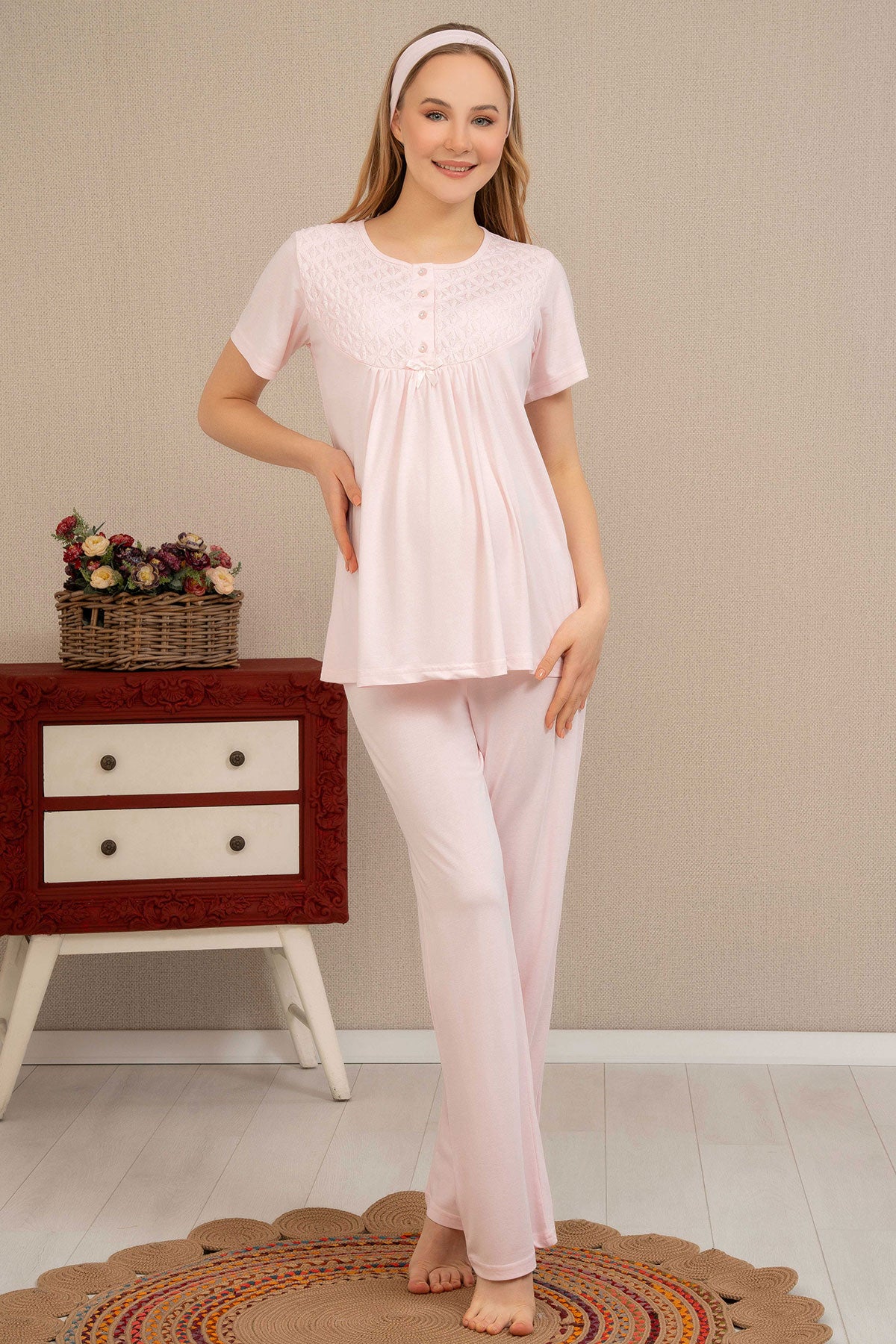 Sabahlıklı Dantelli Lohusa Pijama Takımı - 4504