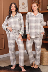 Ekose Önden Düğmeli Lohusa Pijama Takımı - 5525