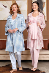 Kazayağı Sabahlıklı Dantelli Lohusa Pijama Takımı - 5529
