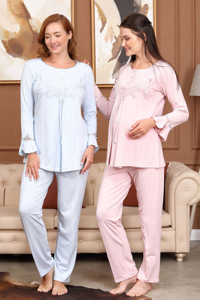 Dantelli Yaka Lohusa Pijama Takımı - 5707