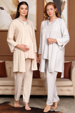 Sabahlıklı Dantelli Yaka Lohusa Pijama Takımı - 5711
