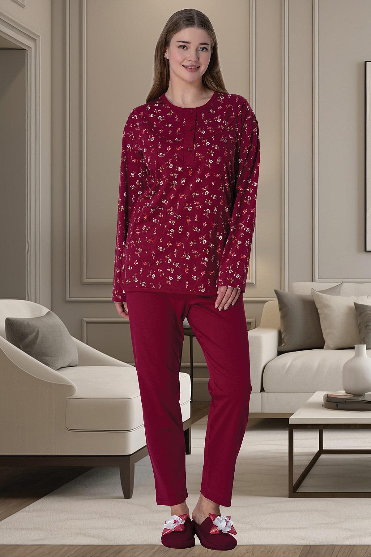 Çiçekli Büyük Beden Lohusa Pijama Takımı - 6017