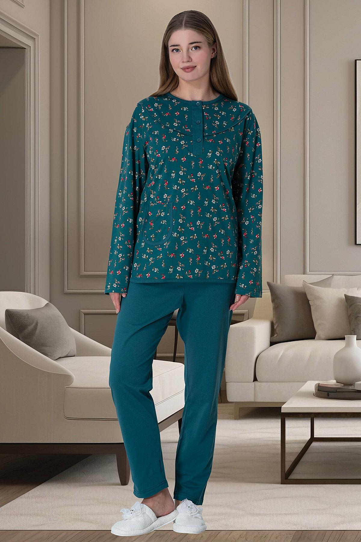 Çiçekli Büyük Beden Lohusa Pijama Takımı - 6017