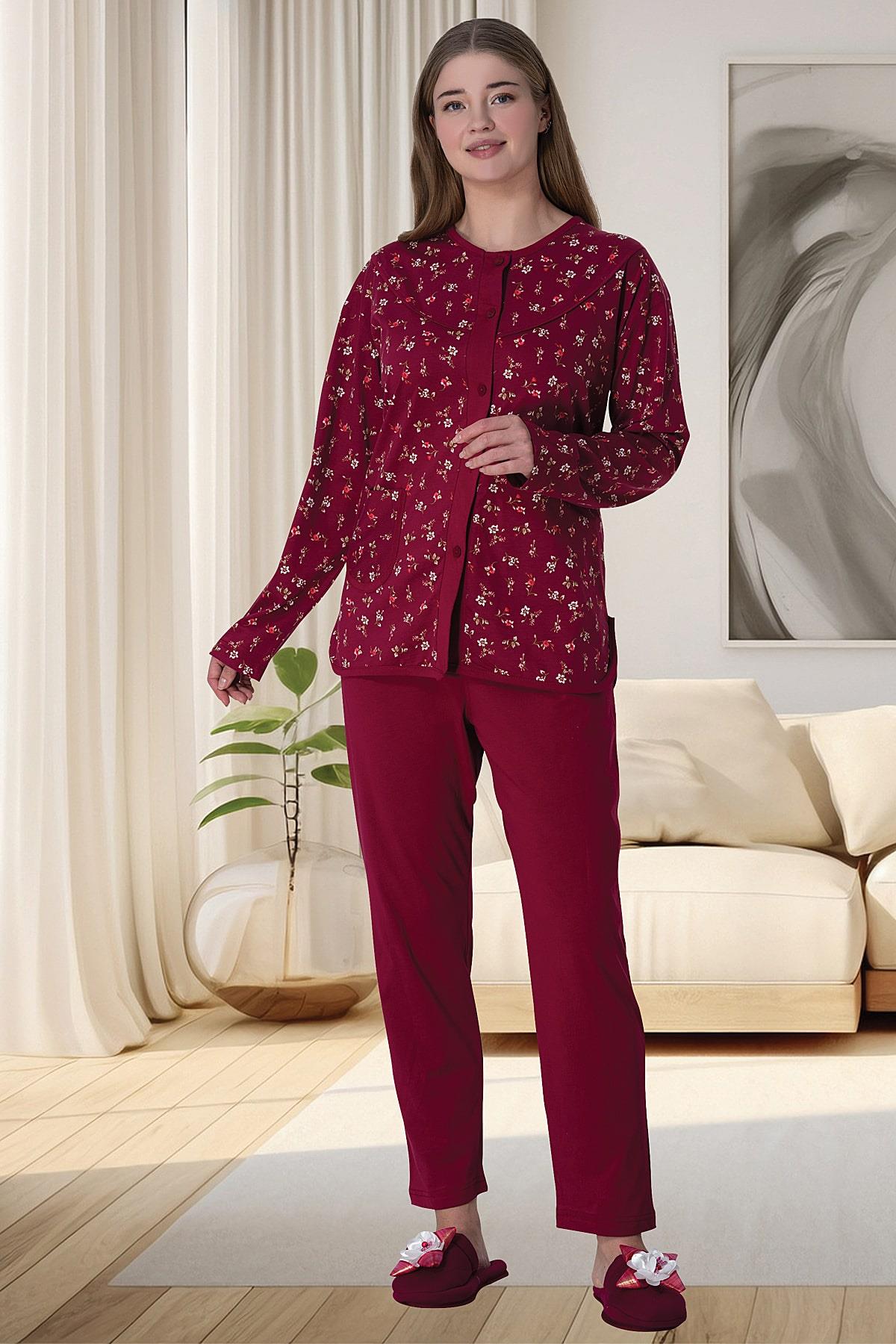 Çiçekli Büyük Beden Önden Lohusa Pijama Takımı - 6018