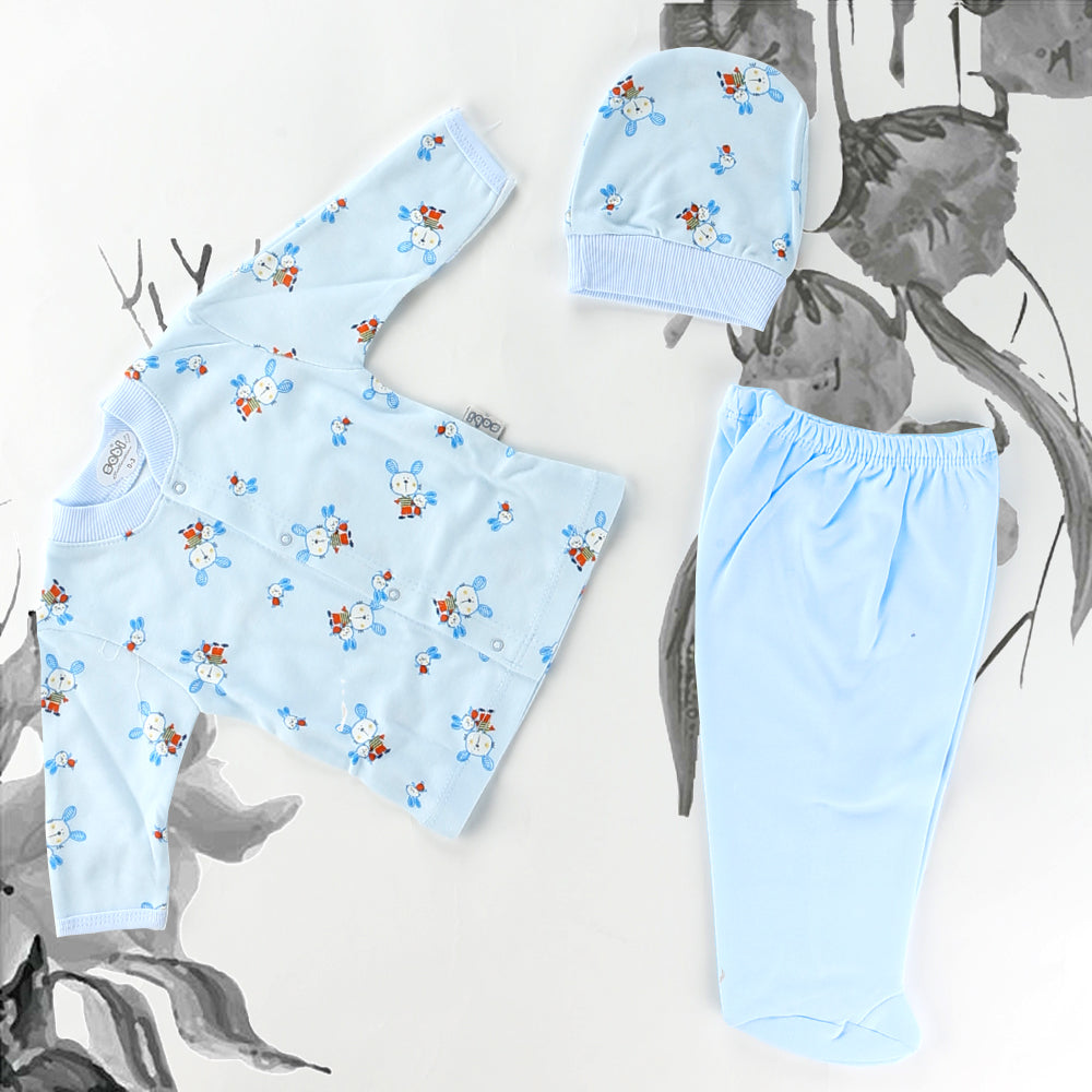 Tavşan Desenli Bebek Pijama Takımı Mavi - 001.2266