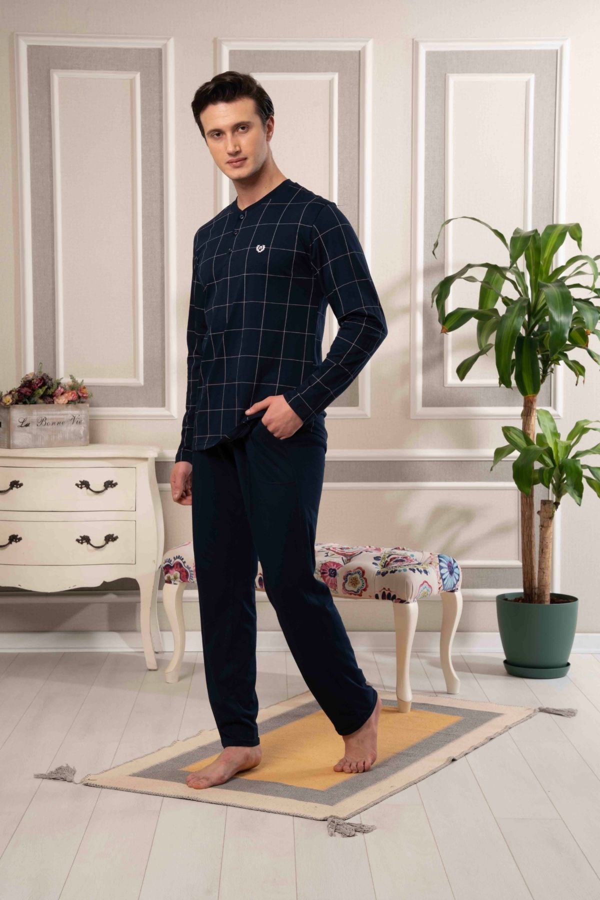 Kareli Uzun Kol Erkek Pijama Takımı - 5873