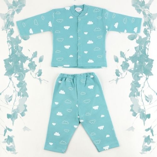 Bulut Desenli Bebek Pijama Takımı Yeşil - 001.9102