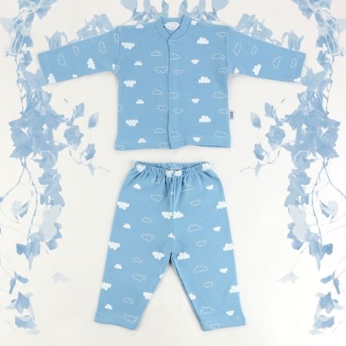 Bulut Desenli Bebek Pijama Takımı Mavi - 001.9102