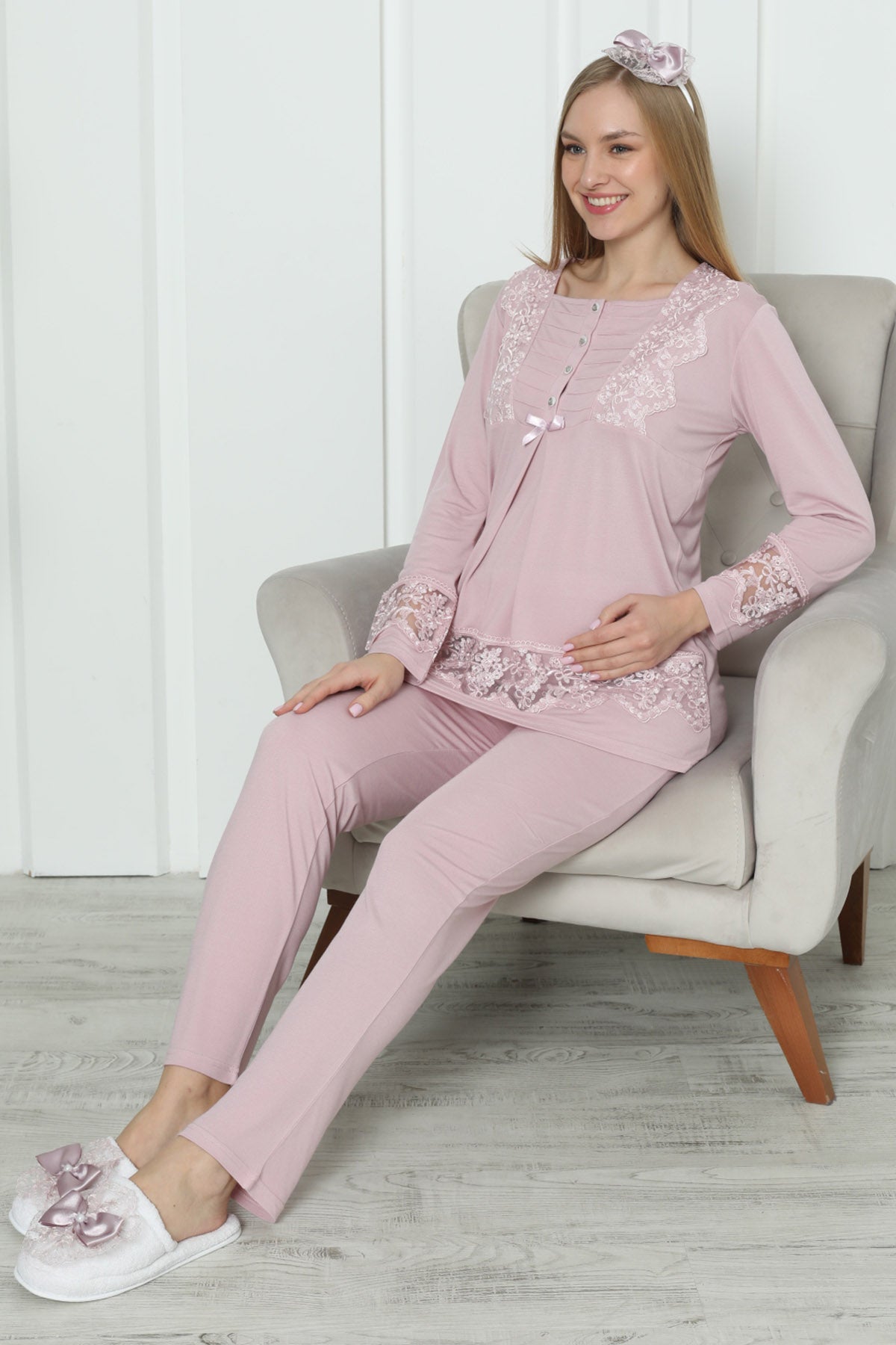 Dantel Detaylı Lohusa Pijama Takımı - 1171