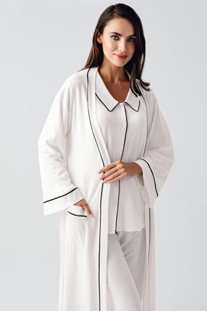 Bebe Yaka Düğmeli Uzun Kollu Sabahlıklı Hamile Lohusa Pijama Takım 23111