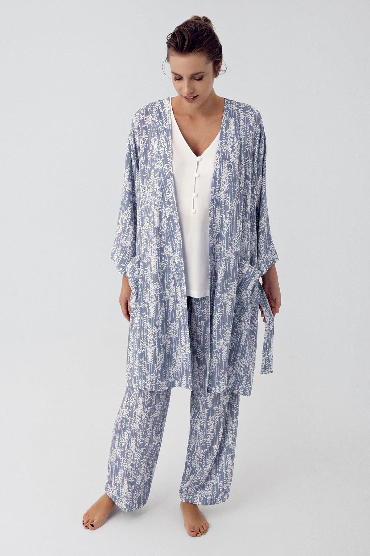 Desenli Sabahlıklı Lohusa Pijama Takımı - 16300