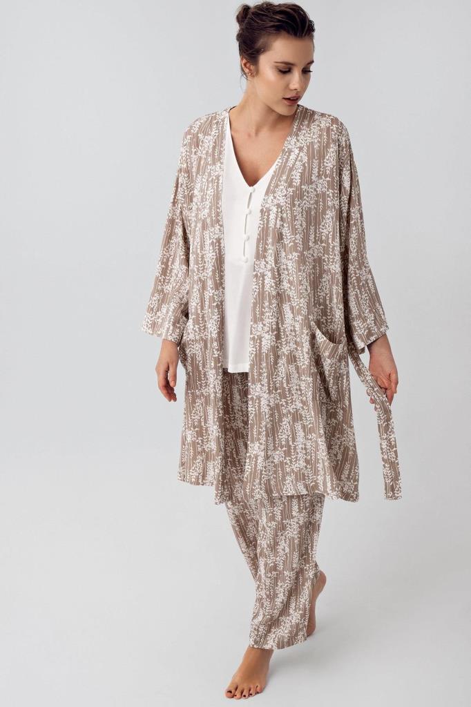 Desenli Sabahlıklı Lohusa Pijama Takımı - 16300