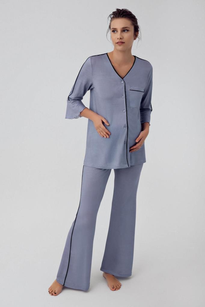 Biyeli Düğmeli Lohusa Pijama Takımı - 16207