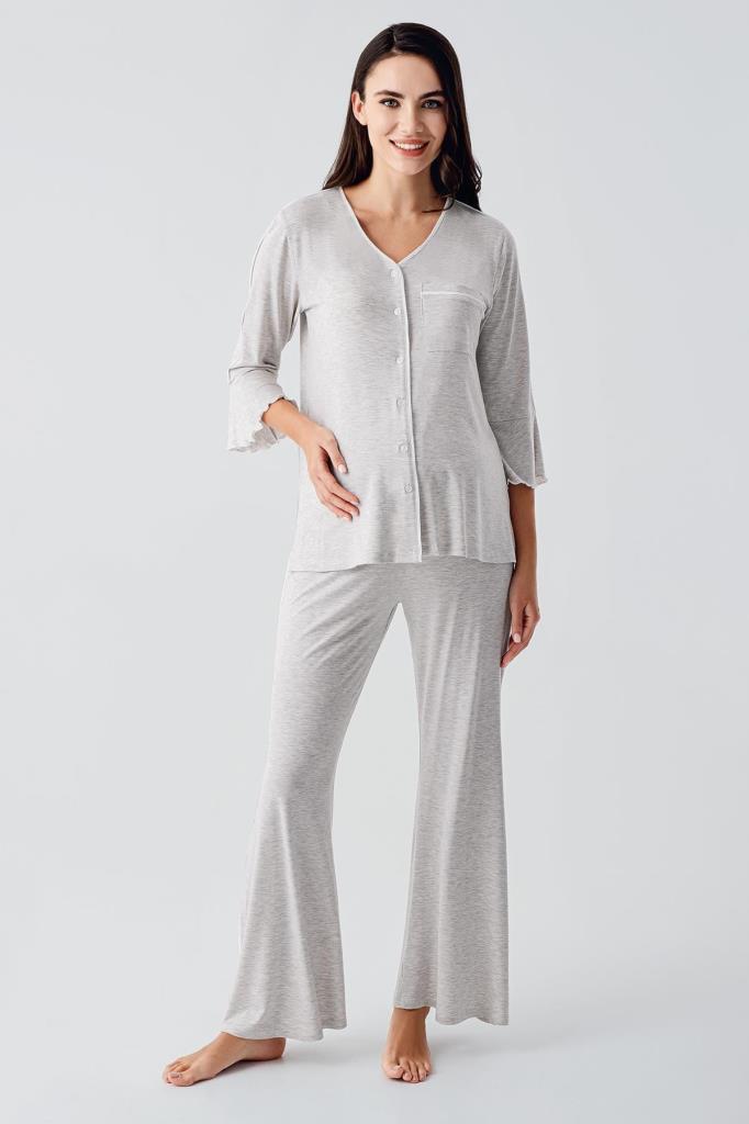 Biyeli Düğmeli Lohusa Pijama Takımı - 16207