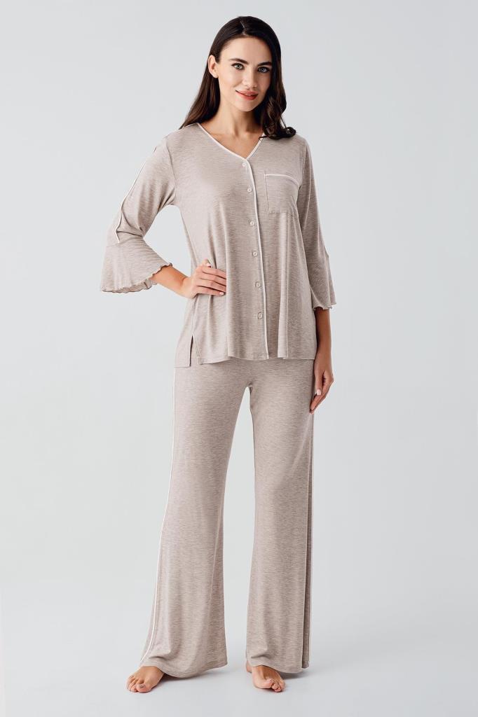 Biyeli Düğmeli Lohusa Pijama Takımı - 16207