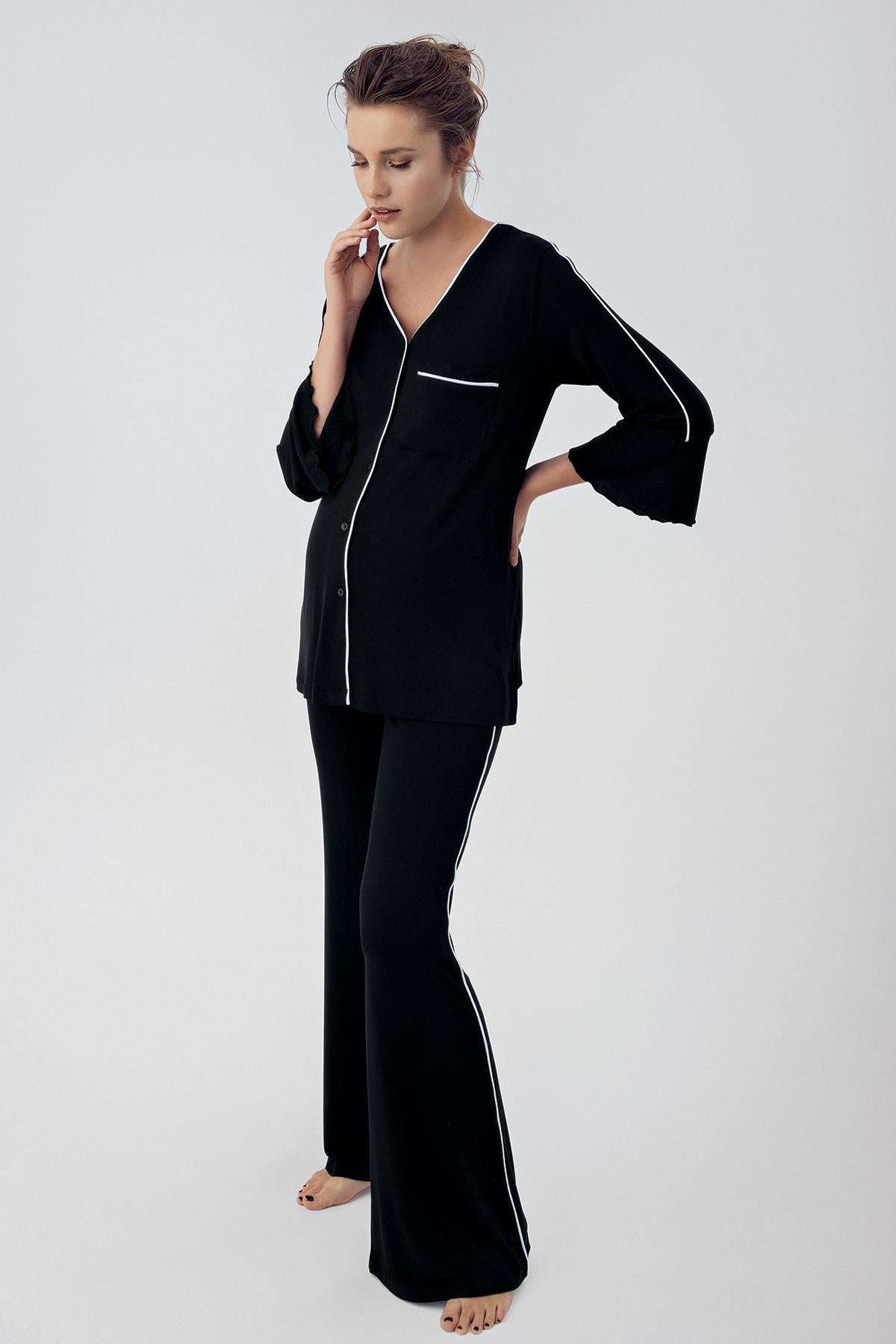 Biyeli Düğmeli Lohusa Pijama Takımı - 16207