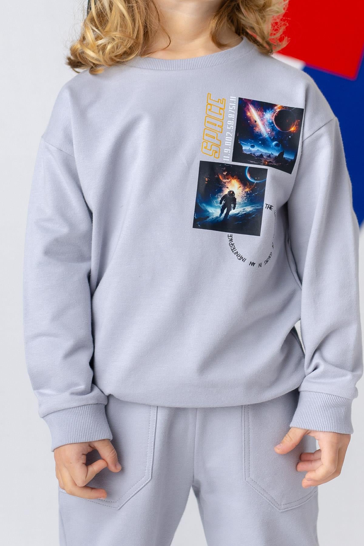 Erkek Çocuk Uzay Baskılı Basic Sweatshirt-1