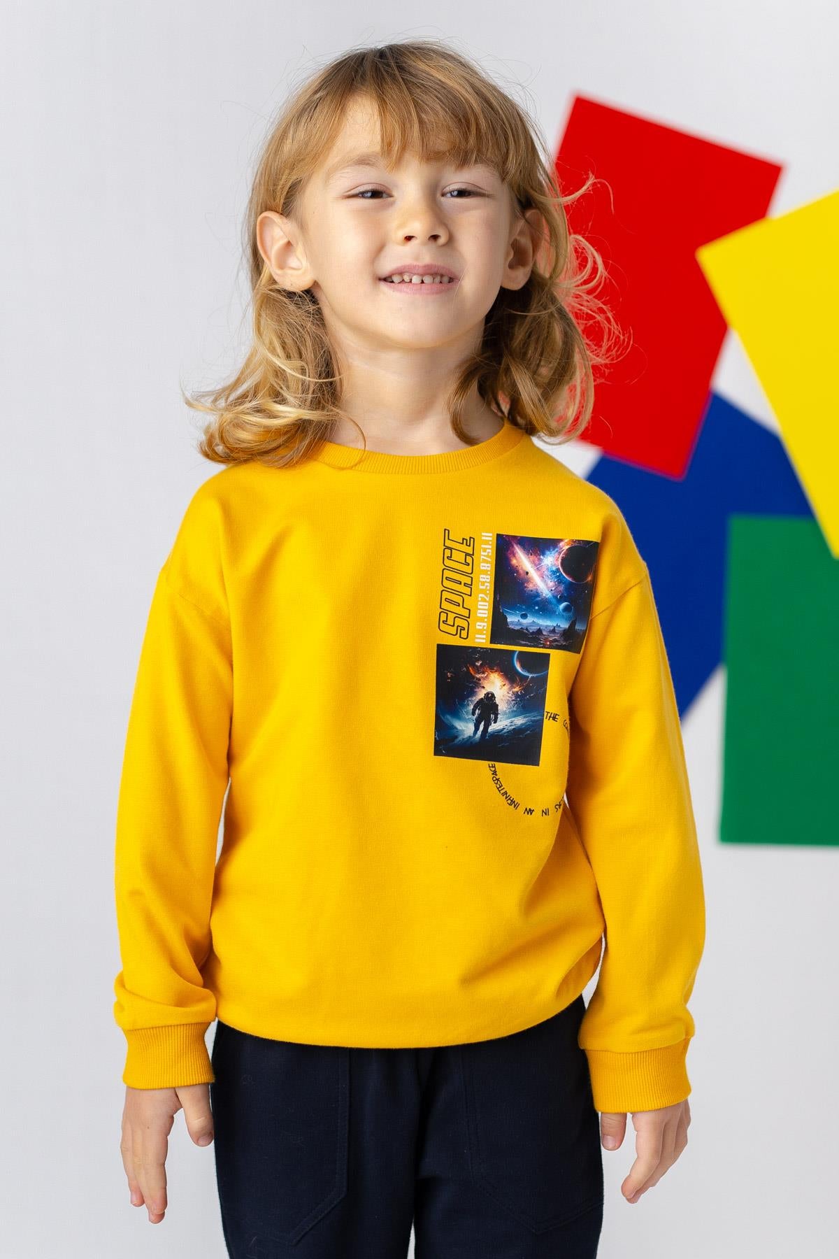 Erkek Çocuk Uzay Baskılı Basic Sweatshirt-0