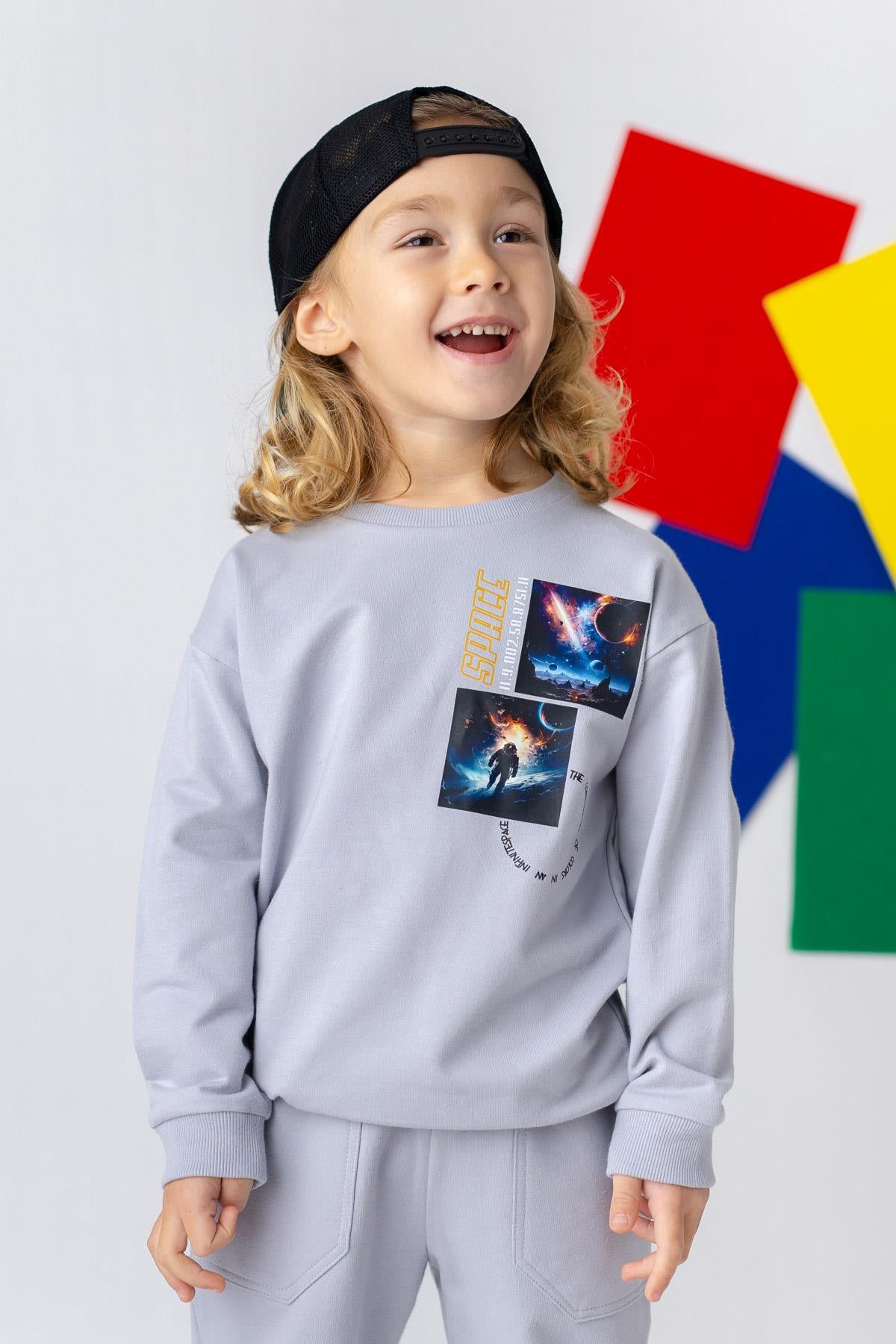 Erkek Çocuk Uzay Baskılı Basic Sweatshirt-0