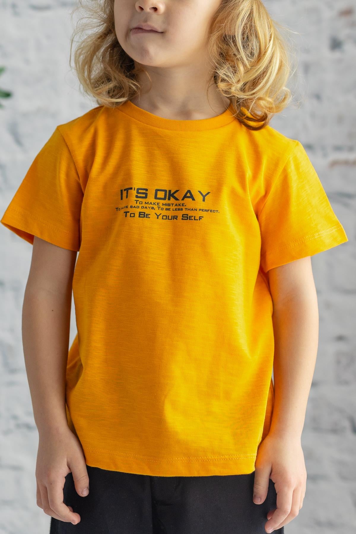 Erkek Çocuk Yazı Baskılı Flamlı Basic T-shirt-1
