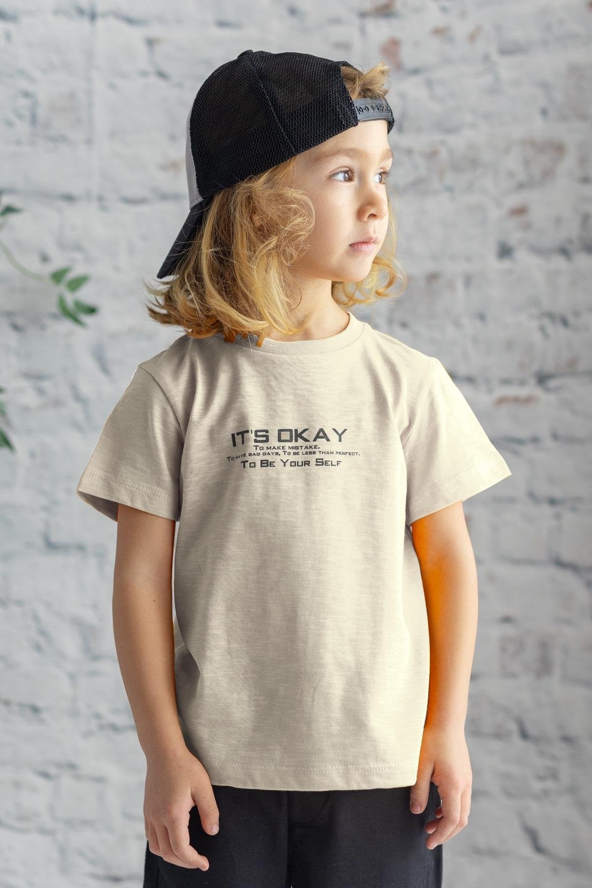 Erkek Çocuk Yazı Baskılı Flamlı Basic T-shirt-0