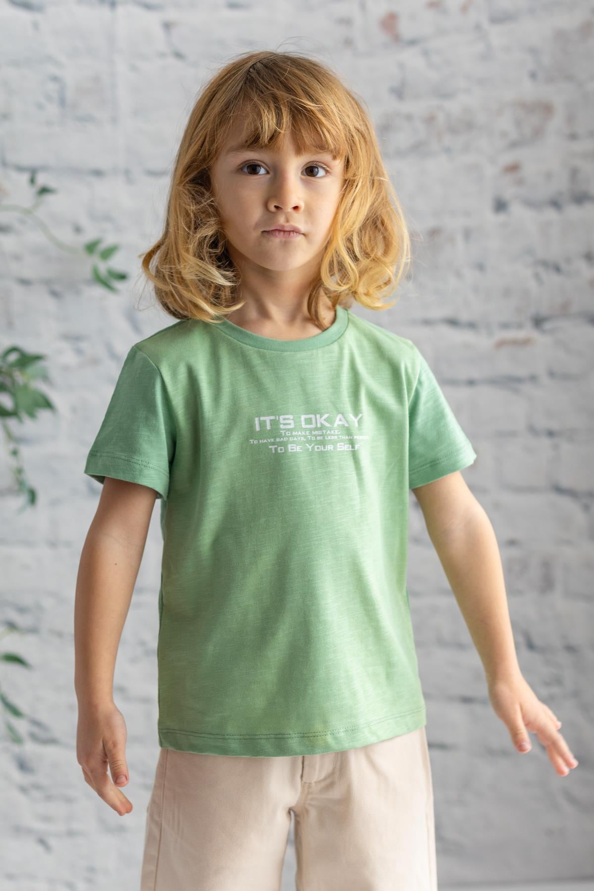 Erkek Çocuk Yazı Baskılı Flamlı Basic T-shirt-0