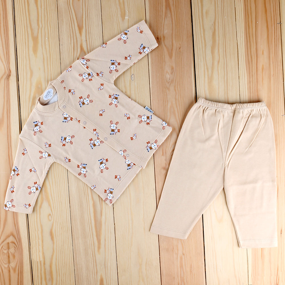 Tavşan Desenli Bebek Pijama Takımı Kahve - 001.2330
