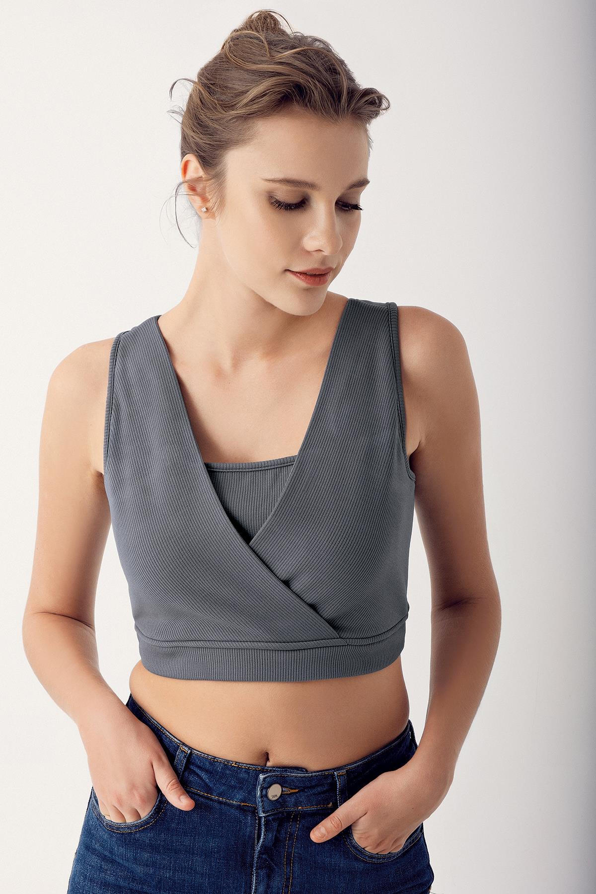 Hamile Kalın Askılı Crop Top Fitilli Spor Hamile  Büstiyer C03