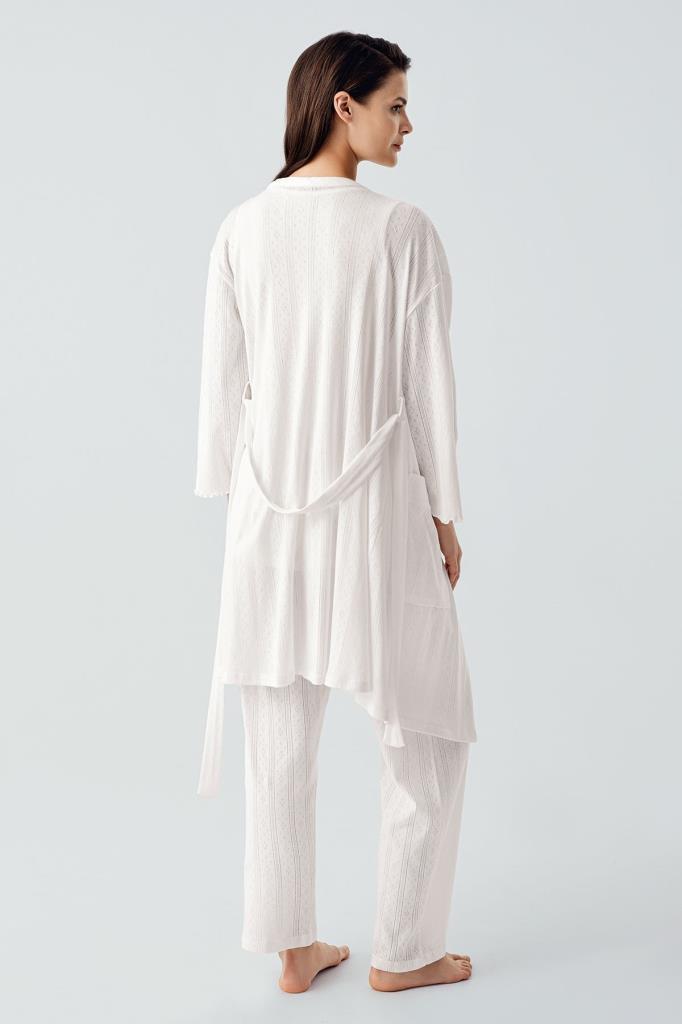 Kalın Askılı Ajurlu Esnek Pamuklu Hamile Sabahlık Pijama Takım