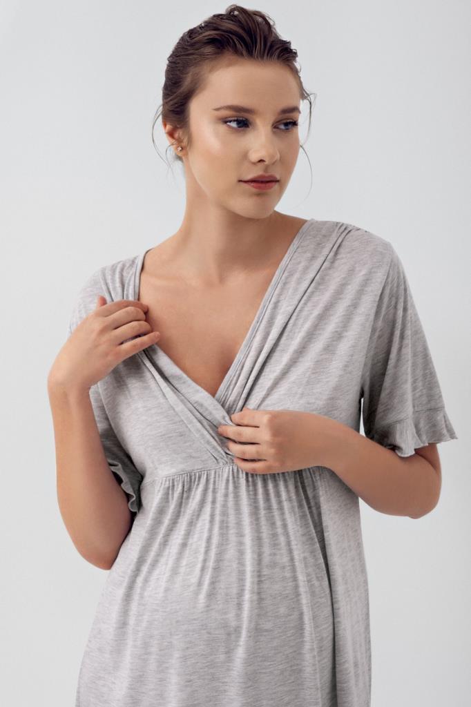 Kısa Kollu Esnek Likralı Viskoz Lohusa Hamile Pijama Takımı 16209