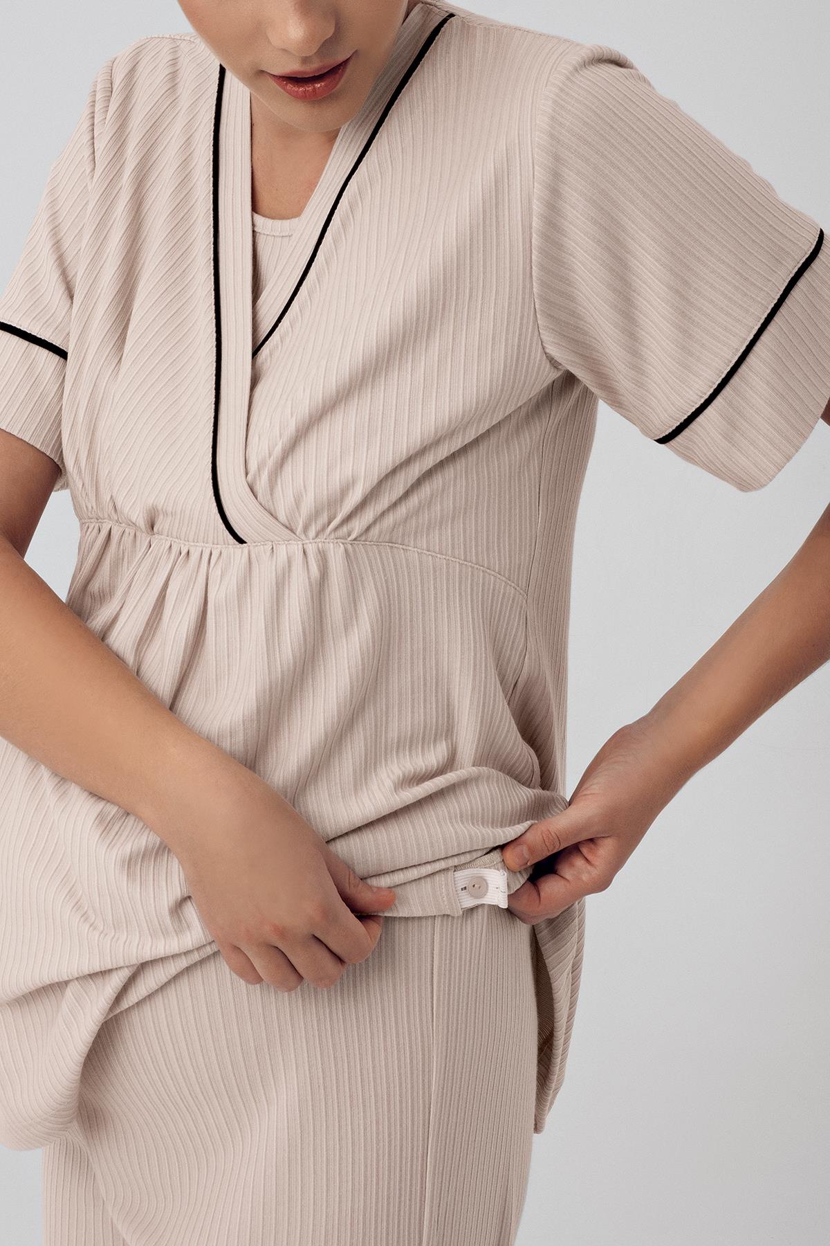 Kısa Kollu Esnek Viskoz Lohusa Hamile Pijama Takımı 16202