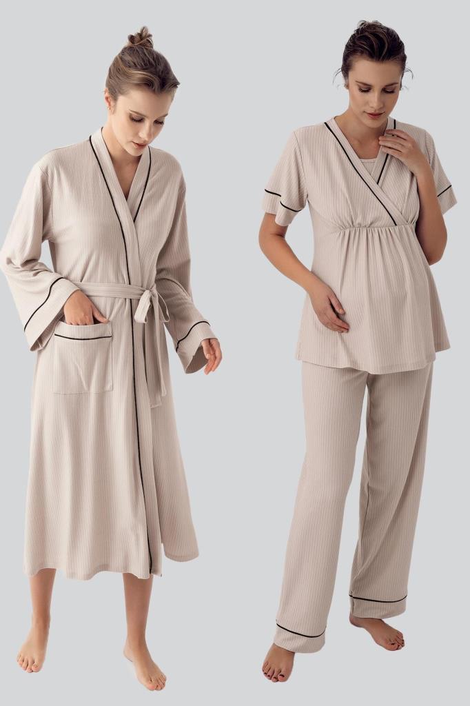 Sabahlıklı Kruvaze Lohusa Pijama Takımı - 16302