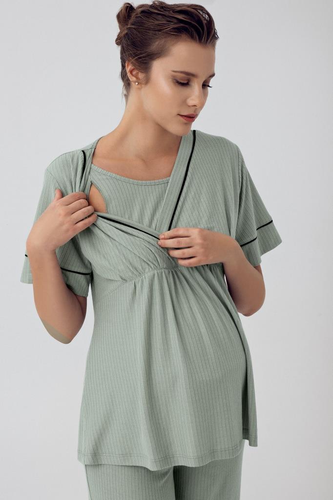 Sabahlıklı Kruvaze Lohusa Pijama Takımı - 16302