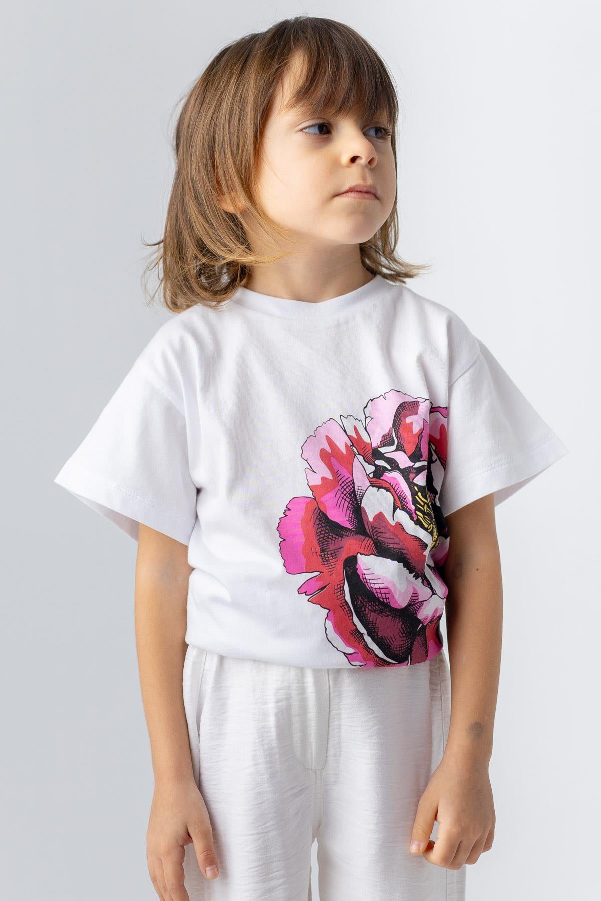 Kız Çocuk Gül Baskılı Tshirt-1