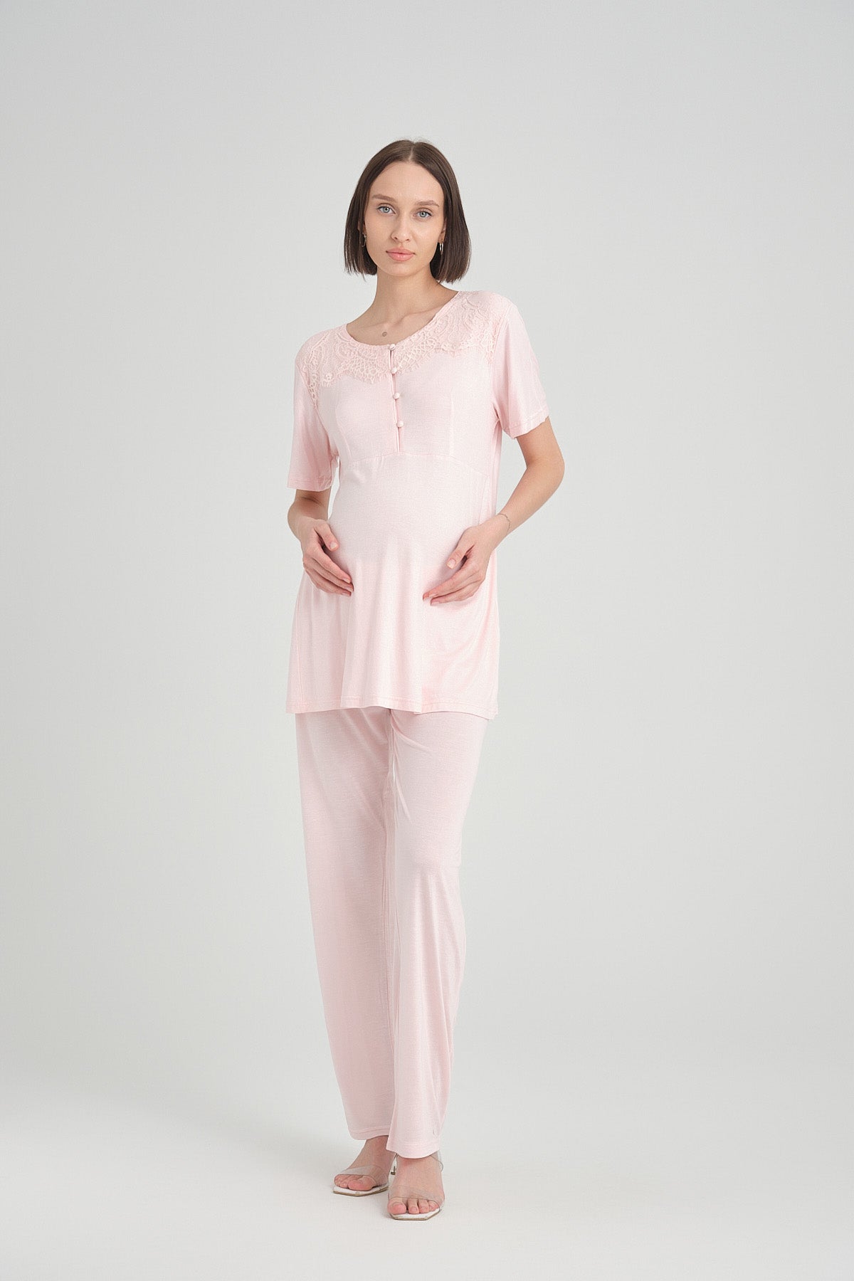 Dantel İşlemeli Sabahlıklı Lohusa Pijama Takımı - 2360