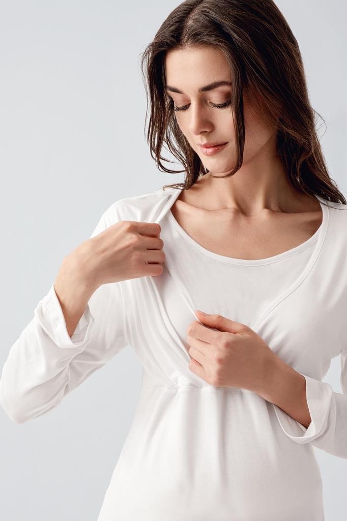 Uzun Kollu Likralı Viskoz Hamile Lohusa Pijama Takım 22105