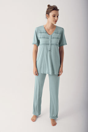 Dantelli Lohusa Pijama Takımı - 12201 - Lohusa Sepeti