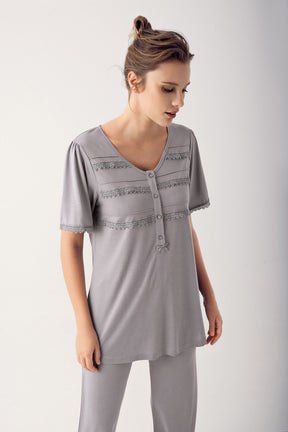 Dantelli Lohusa Pijama Takımı - 12201 - Lohusa Sepeti
