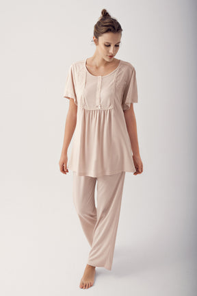 Güpürlü Lohusa Pijama Takımı - 12207 - Lohusa Sepeti