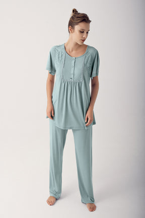 Güpürlü Lohusa Pijama Takımı - 12207 - Lohusa Sepeti