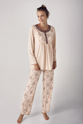 Çiçek Desen Modal Büyük Beden Lohusa Pijama Takımı - 13205