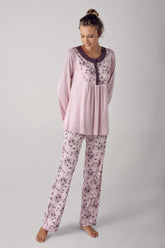Çiçek Desen Modal Büyük Beden Lohusa Pijama Takımı - 13205