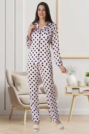 Carpediem 1550 Saten Puantiyeli Önden Düğmeli Lohusa Pijama Takımı - Lohusa Sepeti