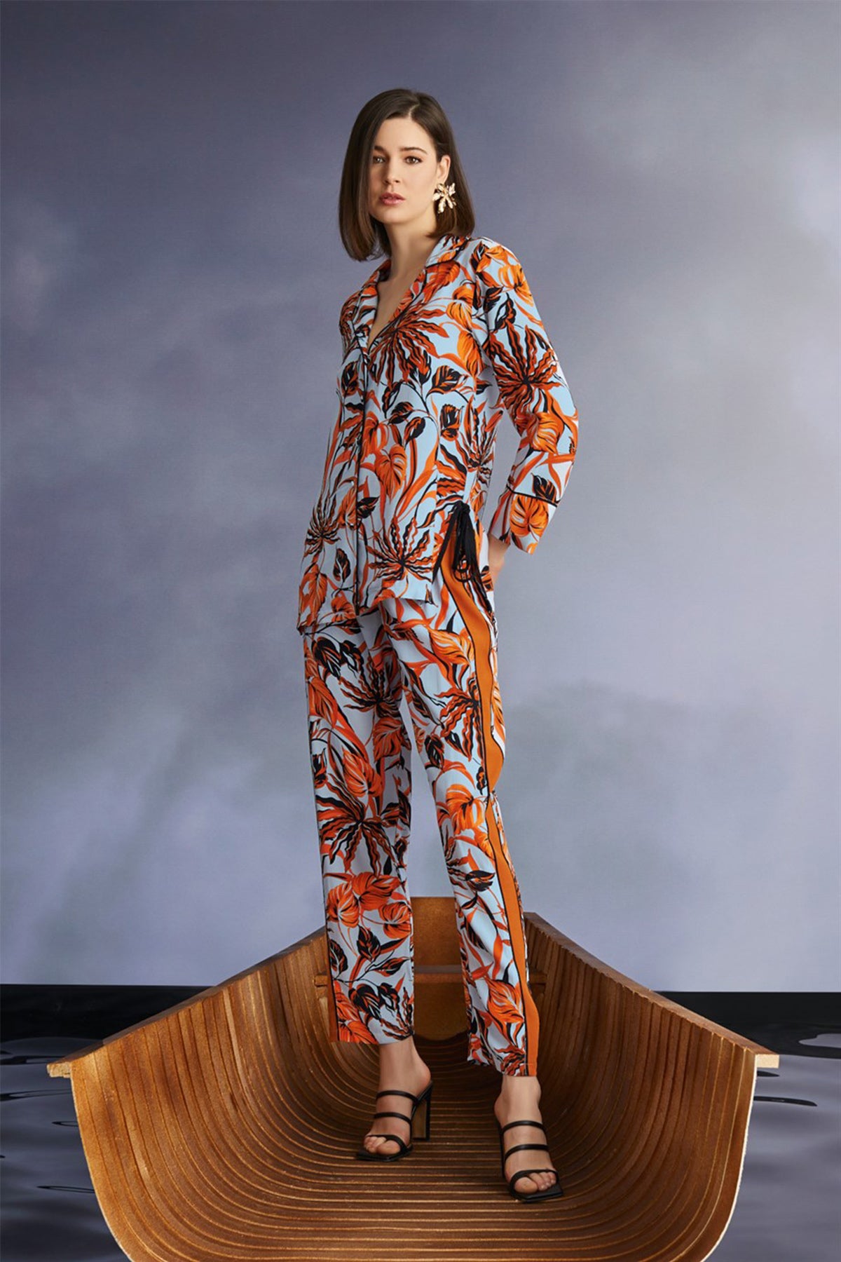 Çiçek Desen Önden Düğmeli Lohusa Pijama Takımı - 22103