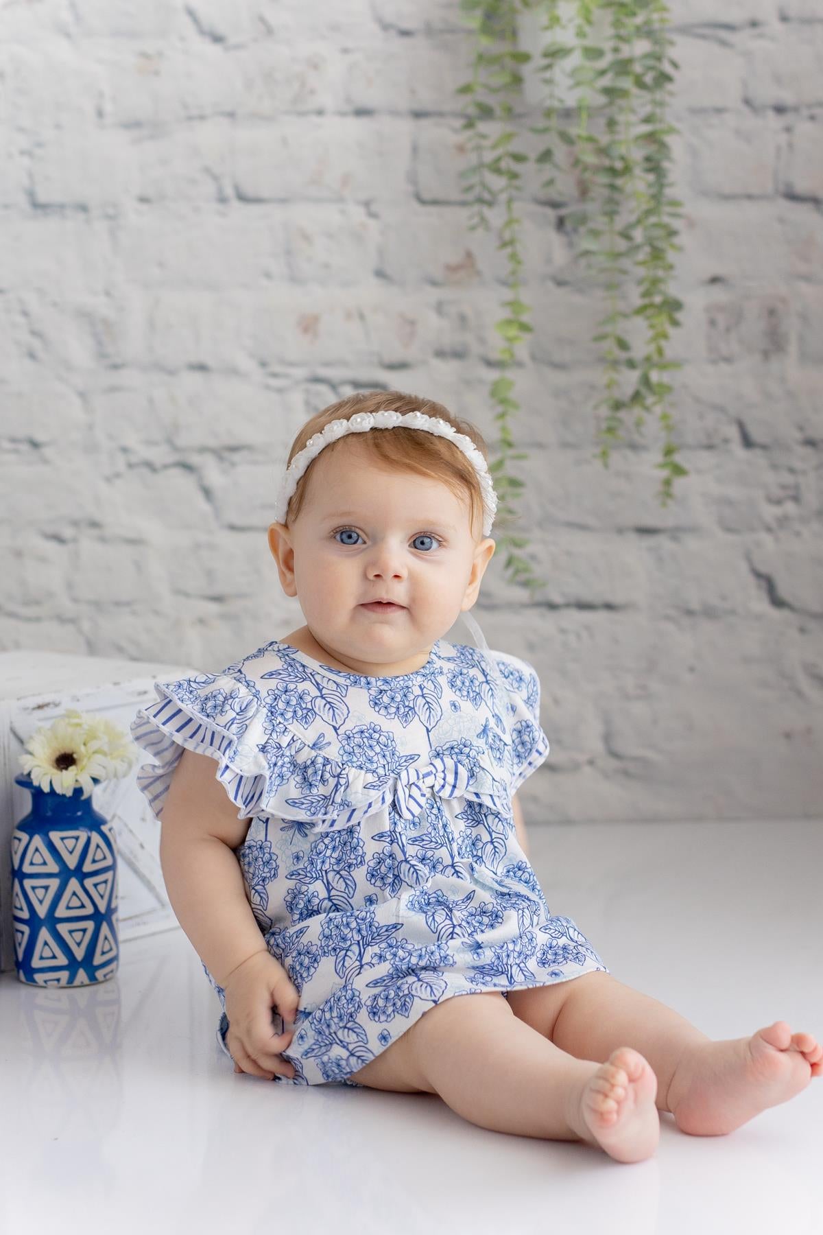 Kız Bebek Mavi Çiçek Desenli Bluz ve Çiçek Desenli Külot Takım-0