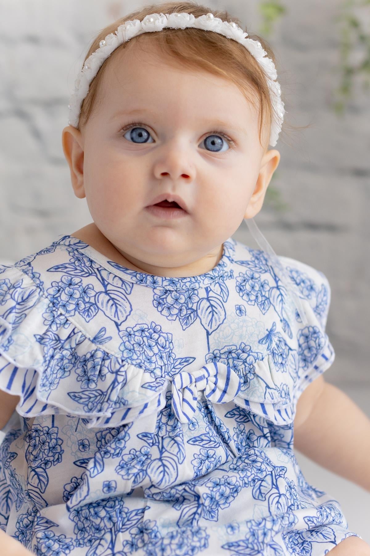 Kız Bebek Mavi Çiçek Desenli Bluz ve Çiçek Desenli Külot Takım-1