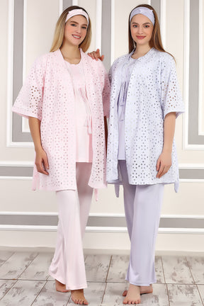 Haluk Bayram 4111 Dantel İşlemeli Sabahlıklı Lohusa Pijama Takımı